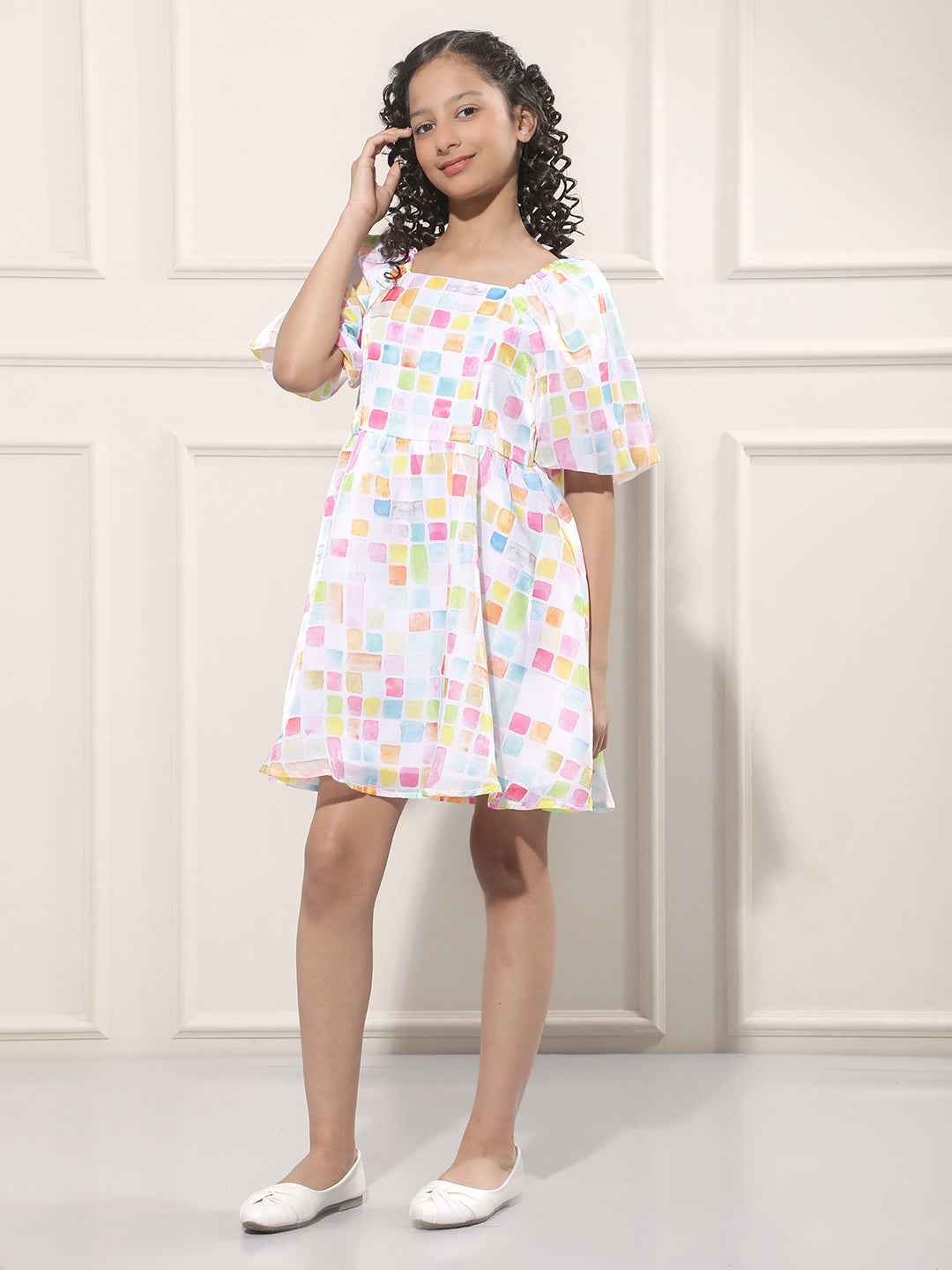 Abstract Print Multicolor Square Neck Dress