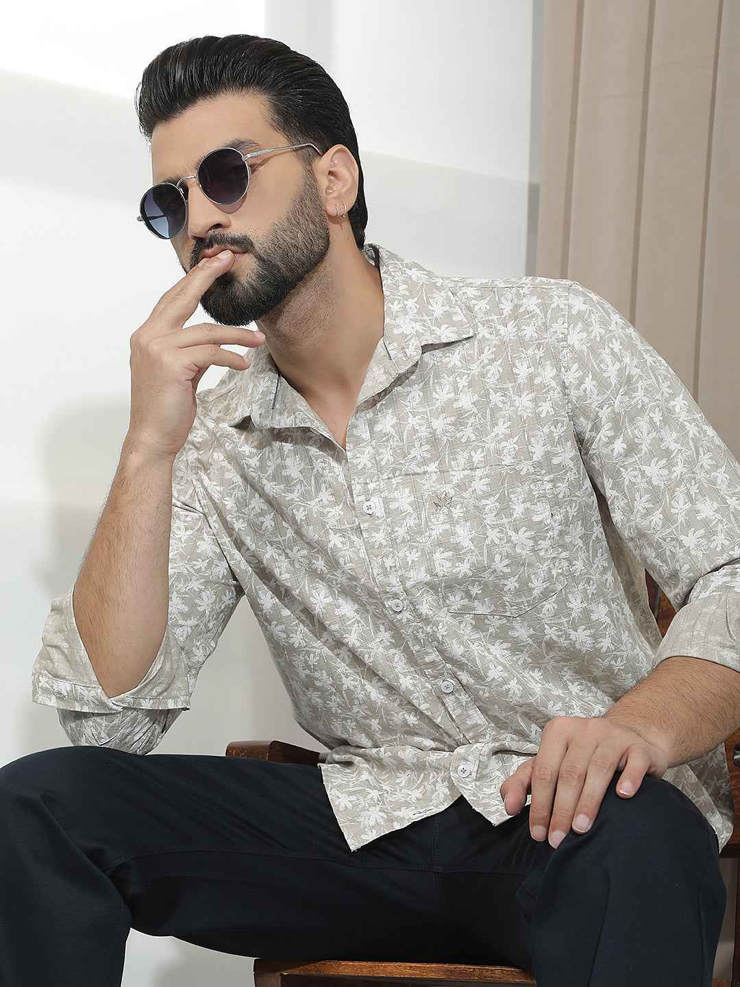 Beige Floral Print Shirt
