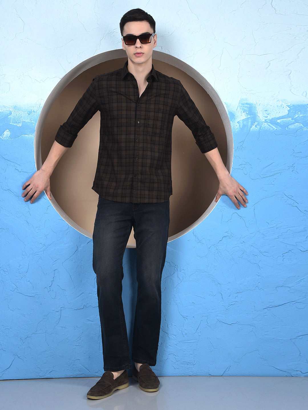 Brown Checked 100% Cotton Shirt