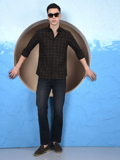 Brown Checked 100% Cotton Shirt