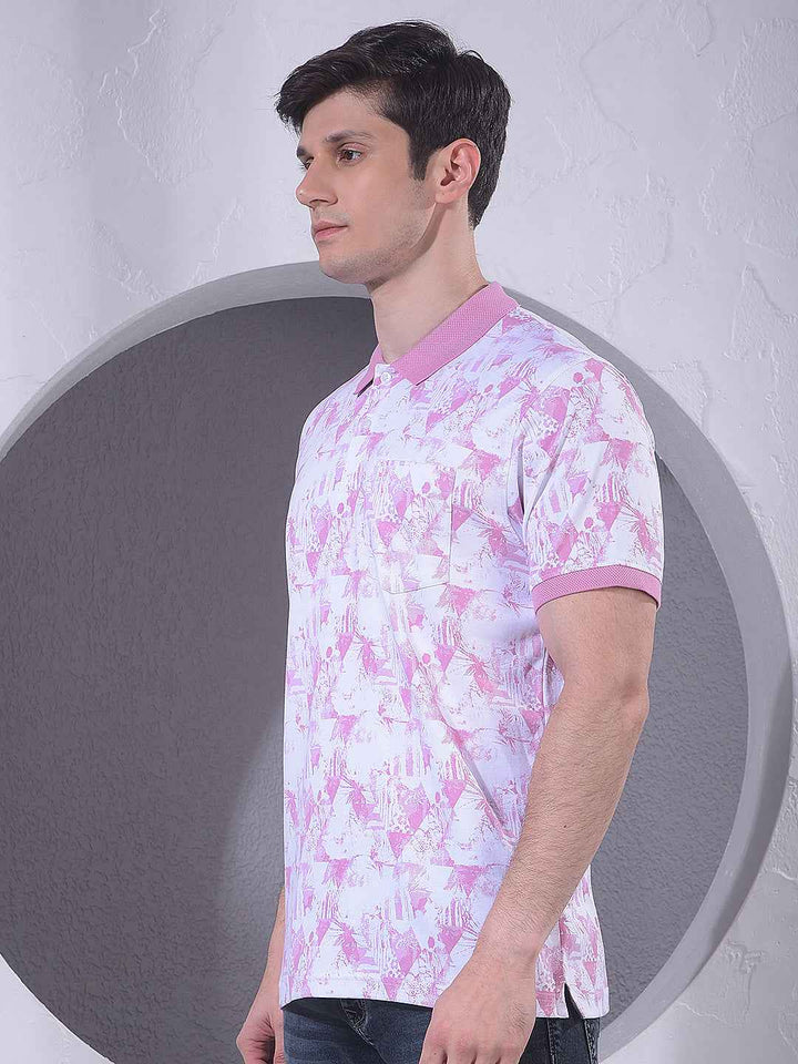Pink Printed Polo Neck 100% Cotton T-Shirt