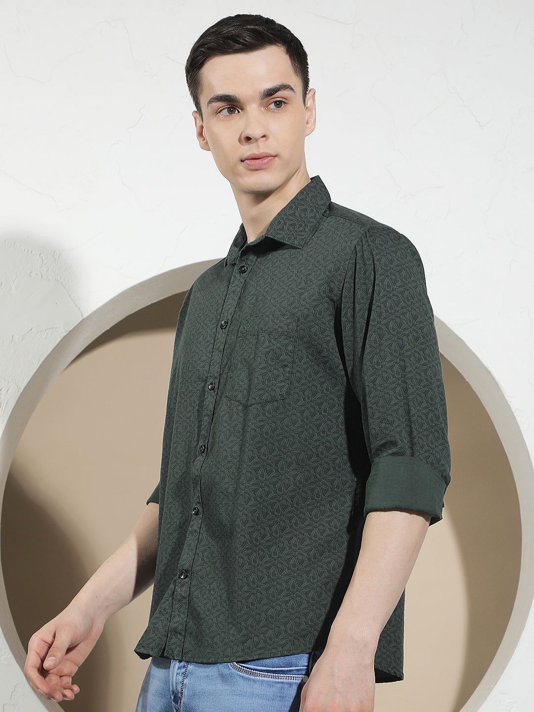 Linen Green Graphic Print Shirt