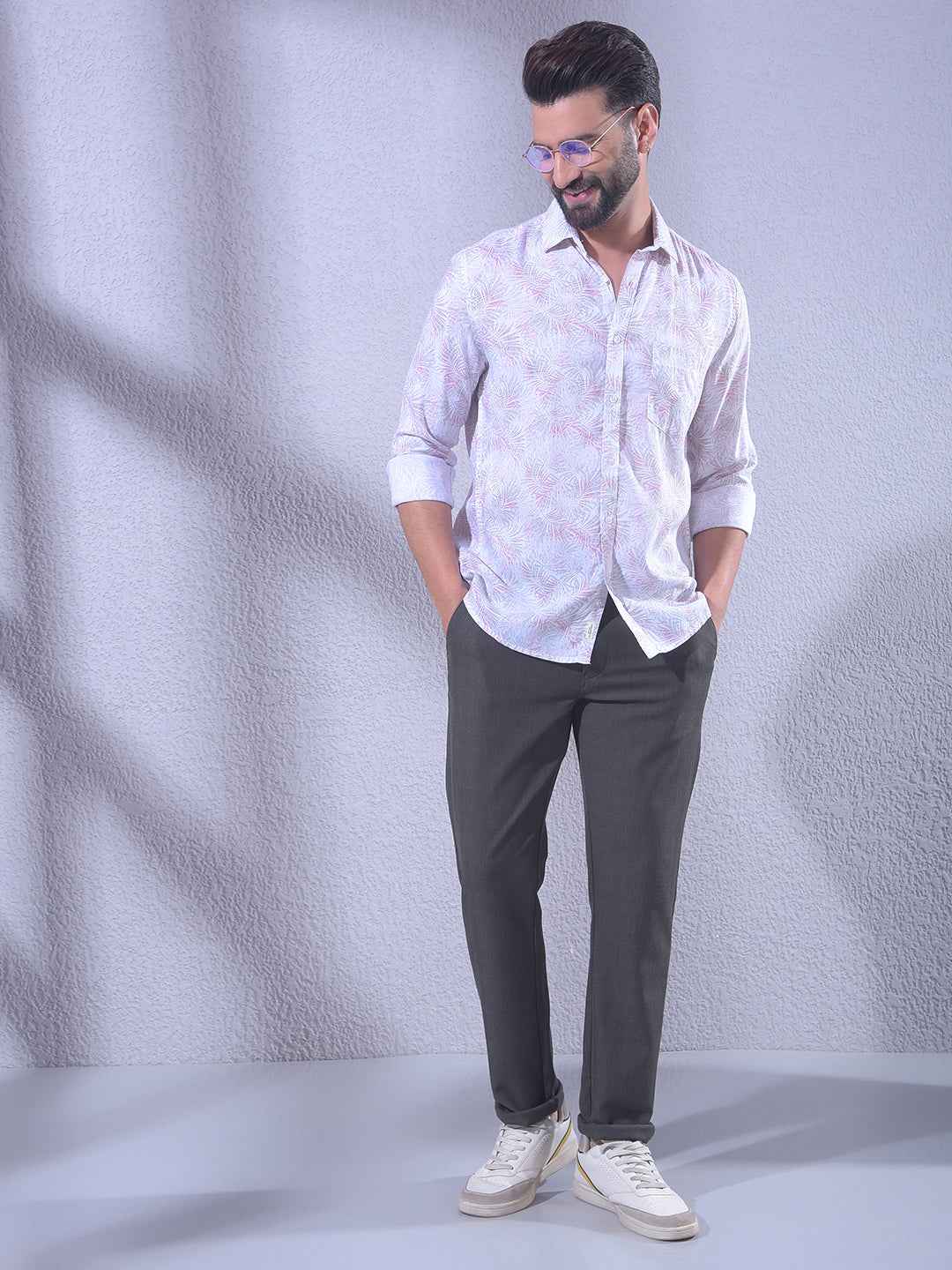 Pink Floral Print Linen Shirt