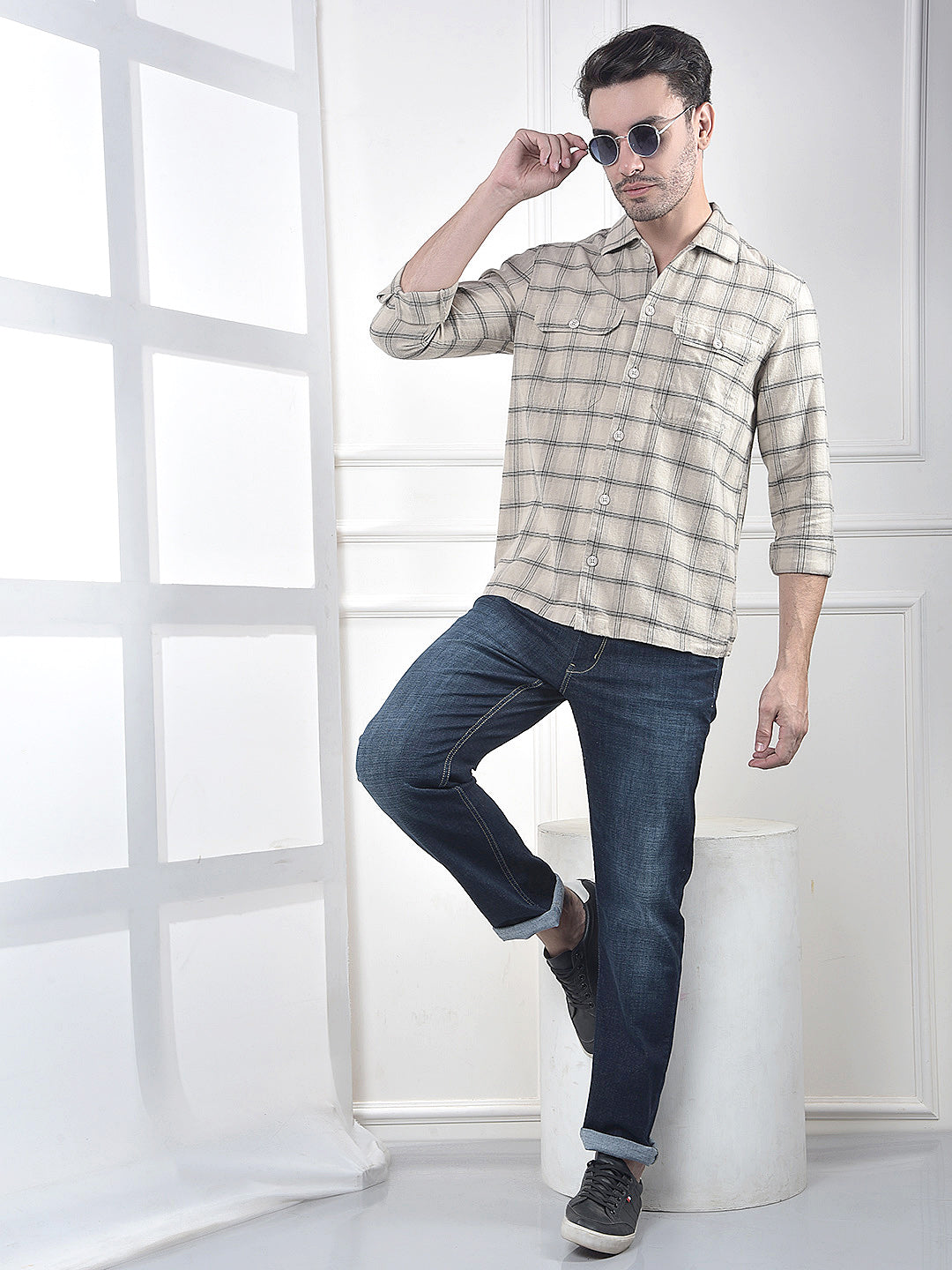 Yellow Checked 100% Cotton Shirt