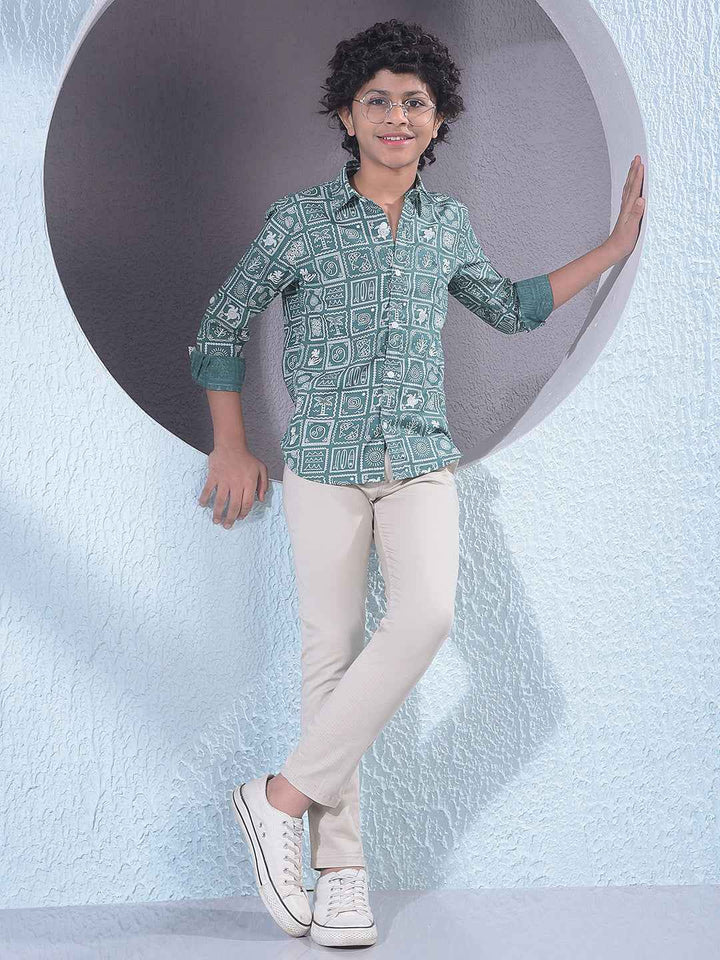 Green Motif Print Shirt
