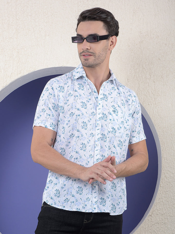 Printed Linen Blue Shirt