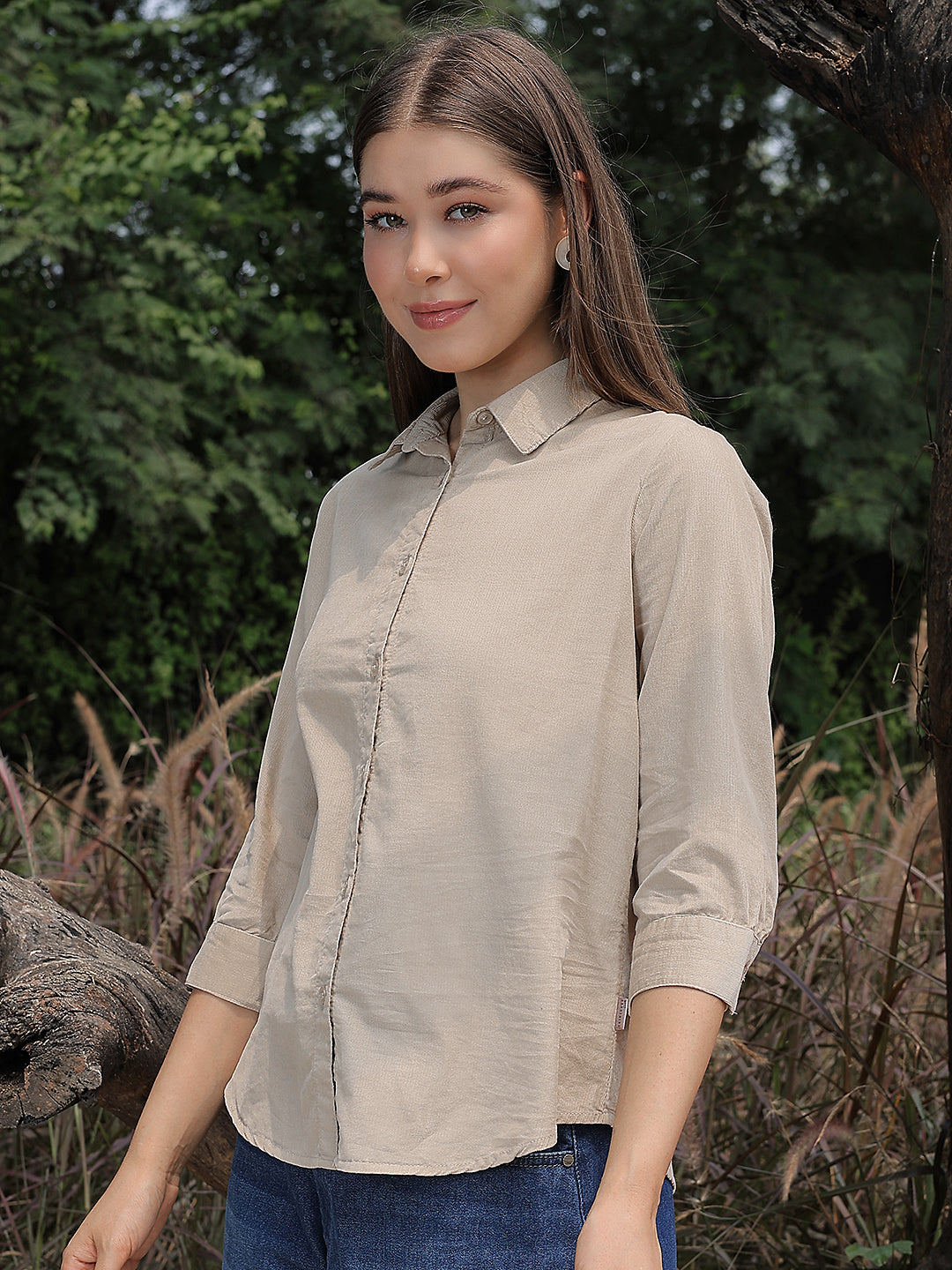Sleek Warm Sand Beige Corduroy Shirt