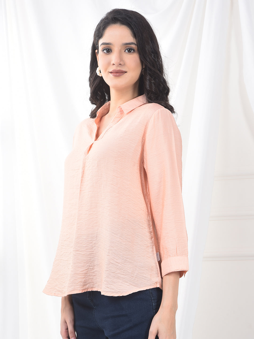 Blush Peach Airy Weave Fluid Fit Top
