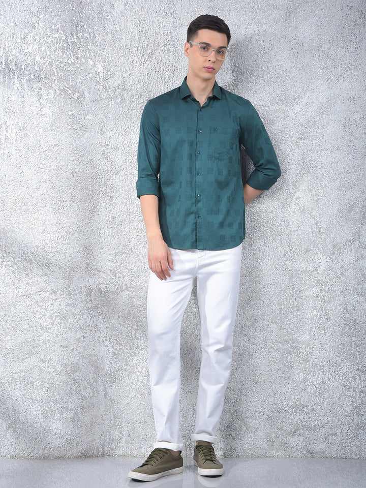 Green Textured 100% Cotton Shirt