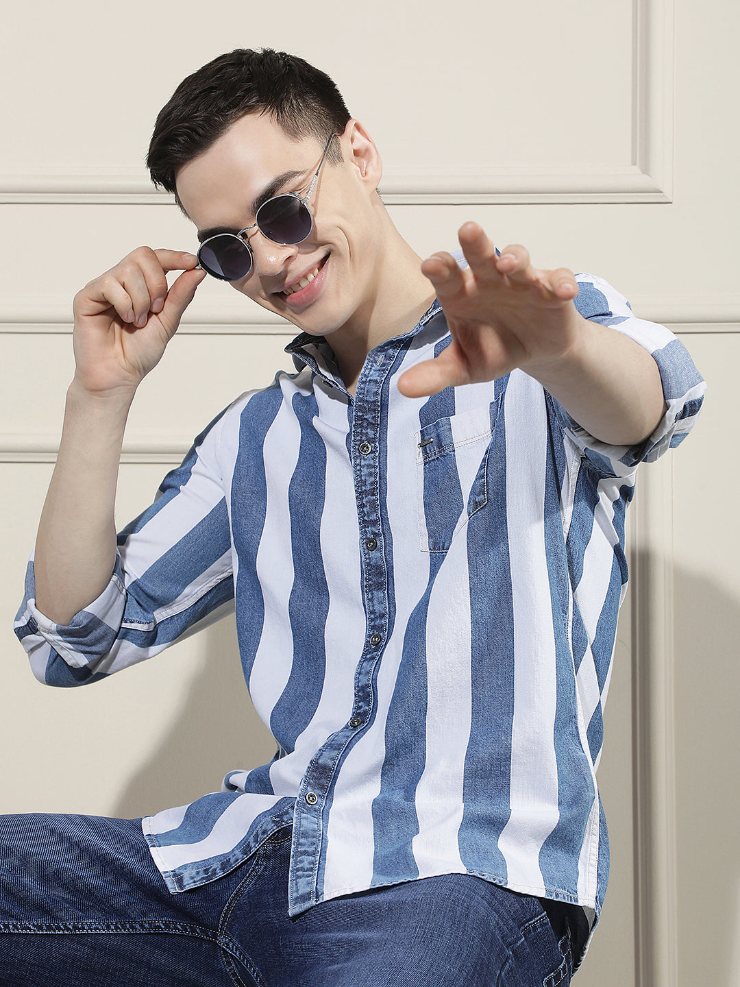 Blue Vertical Stripes 100% Cotton Shirt
