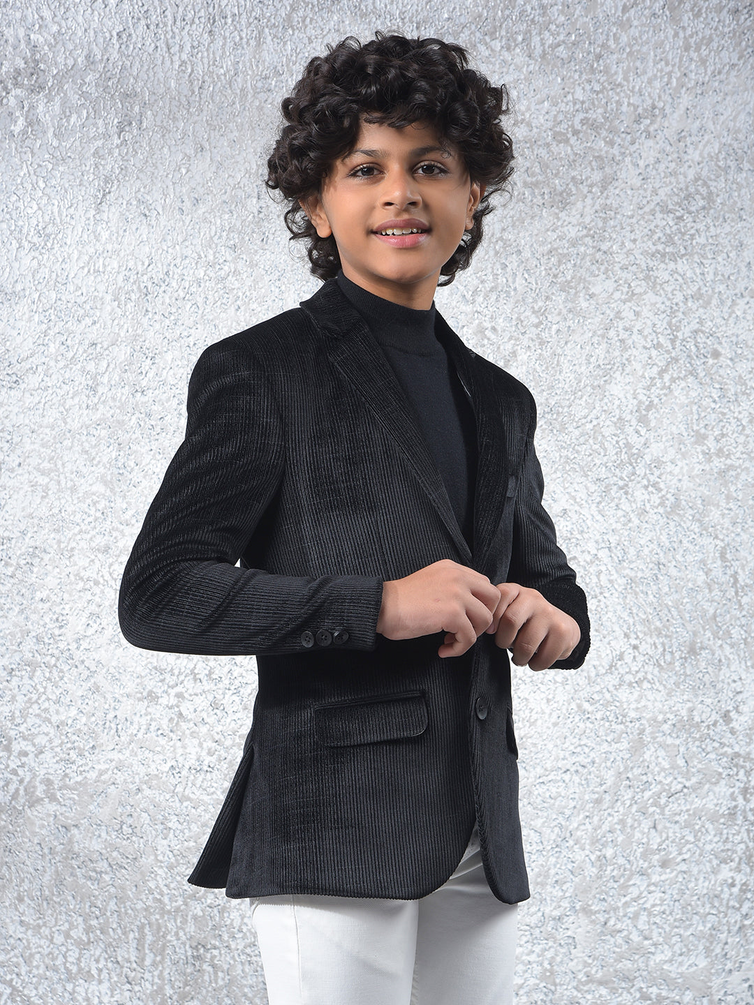 Black Jacquard Single-Breasted Blazer