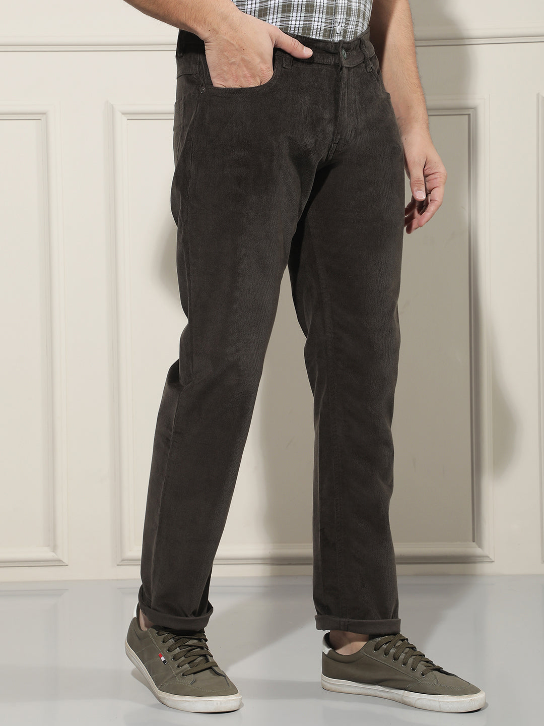 Structured Forest Olive Corduroy Trousers