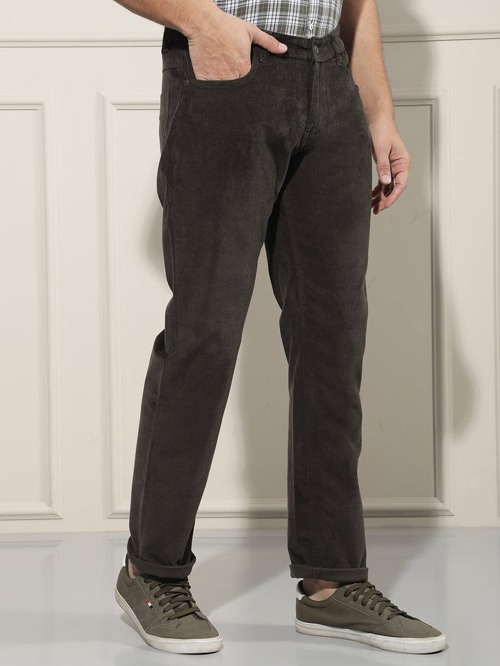 Structured Forest Olive Corduroy Trousers