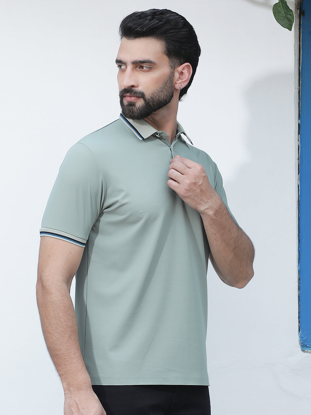 Green Polo Neck Knitted T-Shirt