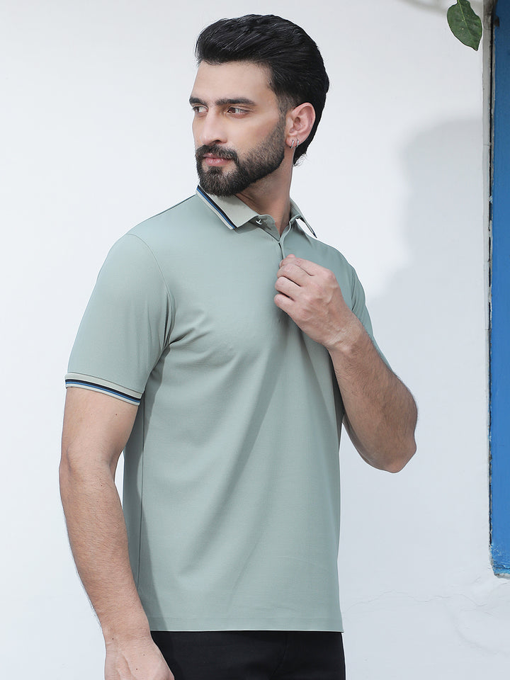 Green Polo Neck Knitted T-Shirt