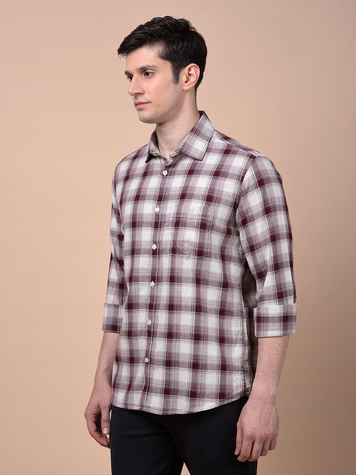 Maroon Checked 100% Cotton Shirt