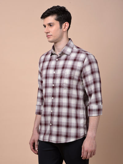 Maroon Checked 100% Cotton Shirt