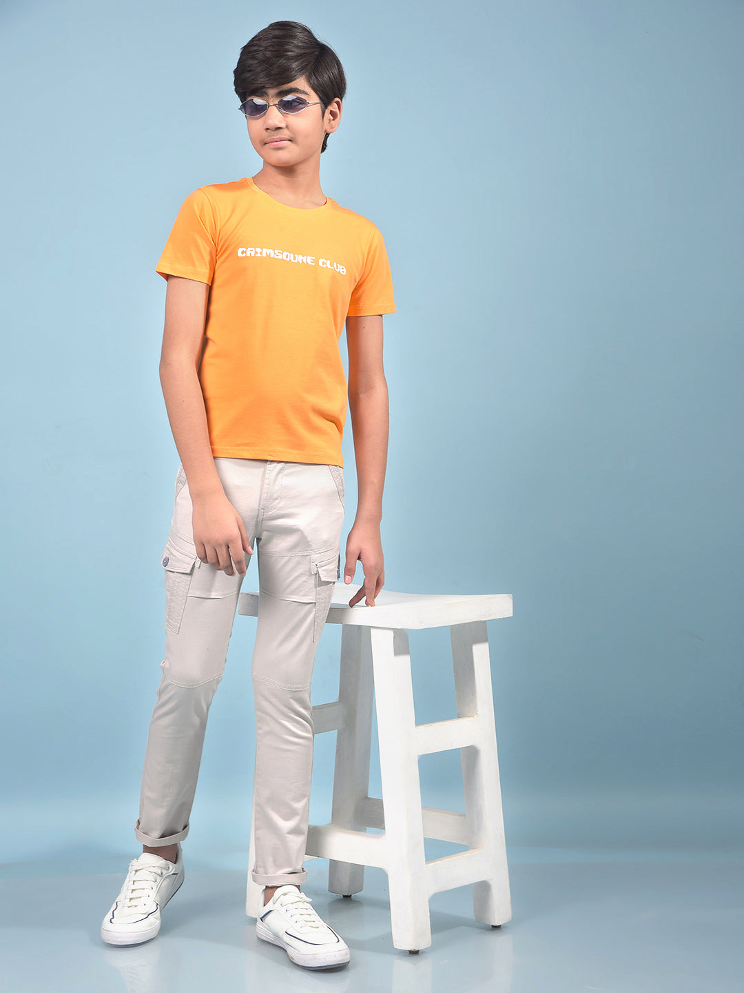 Orange Typographic Print T-Shirt-Boys T-Shirts-Crimsoune Club