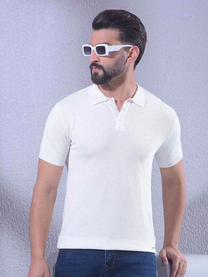 Clean Off White Knit Classic Polo T-Shirt