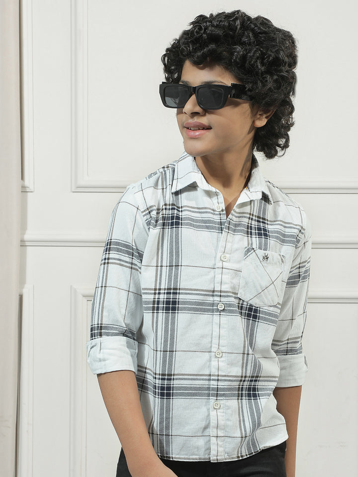 White Checked 100% Cotton Corduroy Shirt