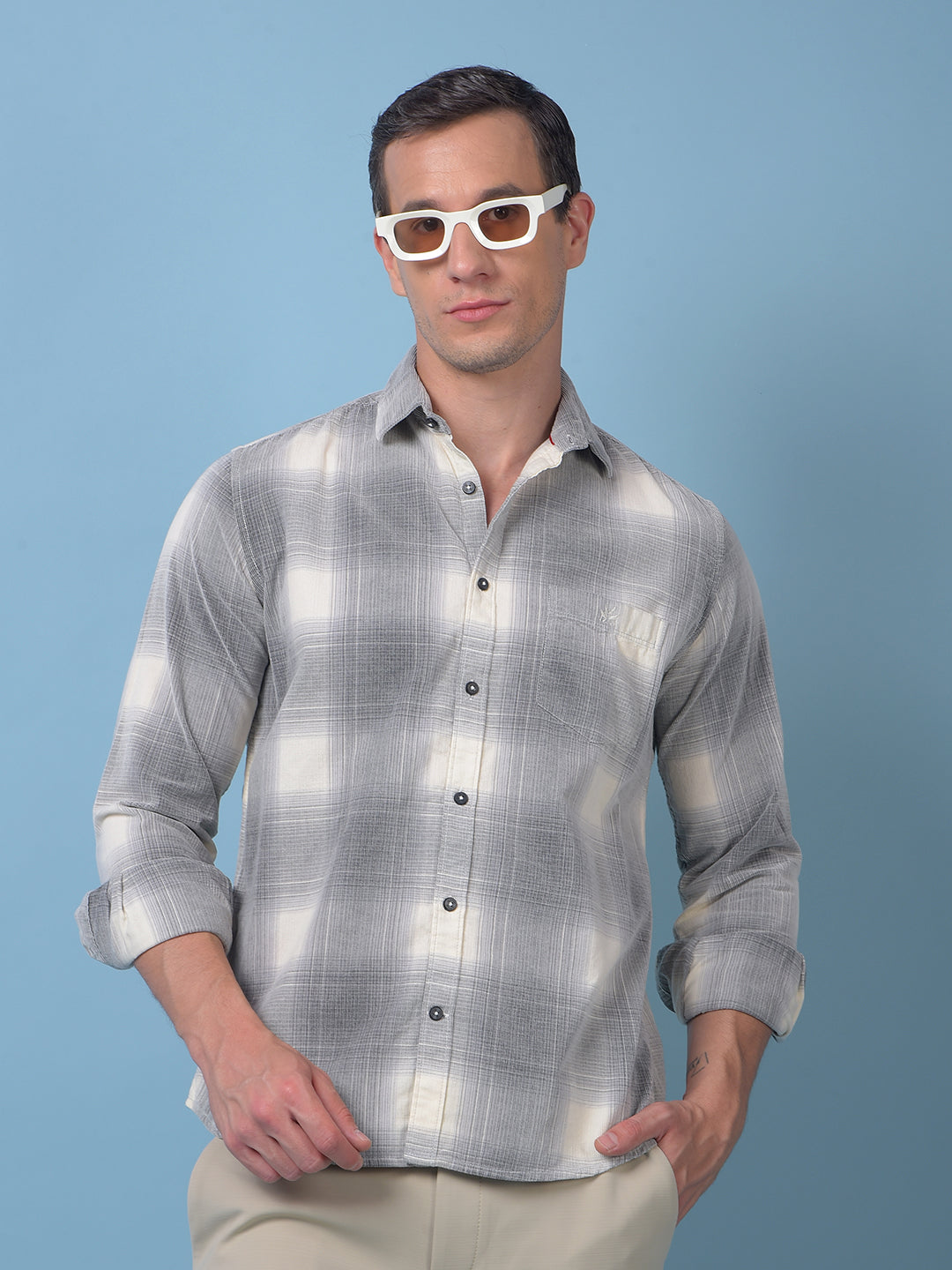 Grey Checked 100% Cotton Shirt