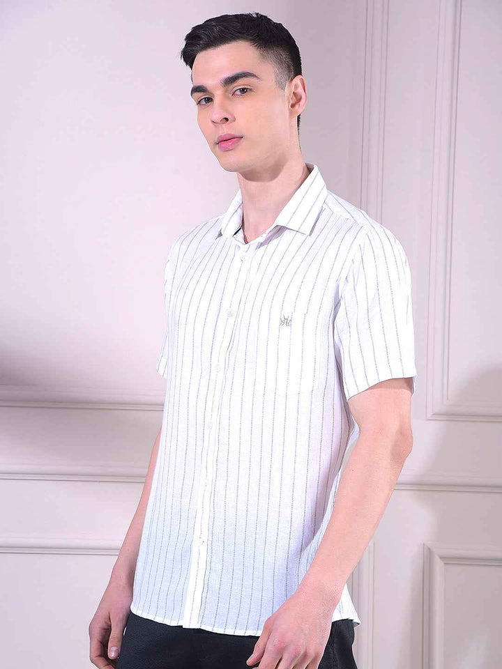 White Vertical Stripes Linen Shirt
