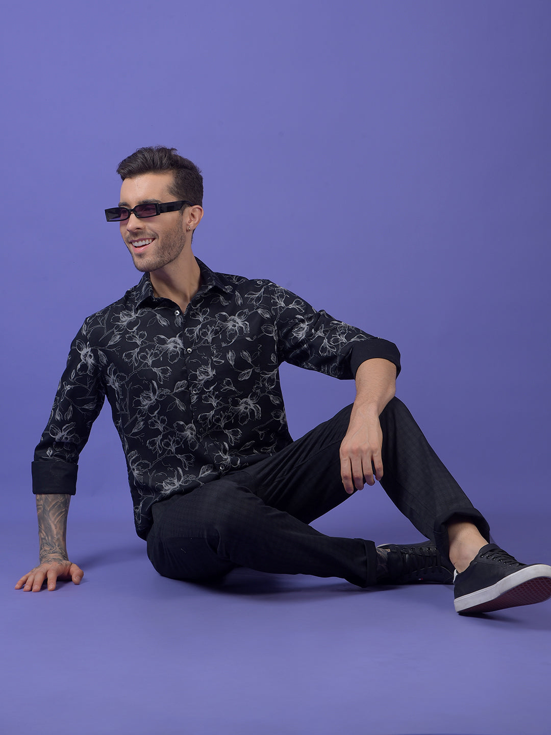 Black Floral Print Shirt