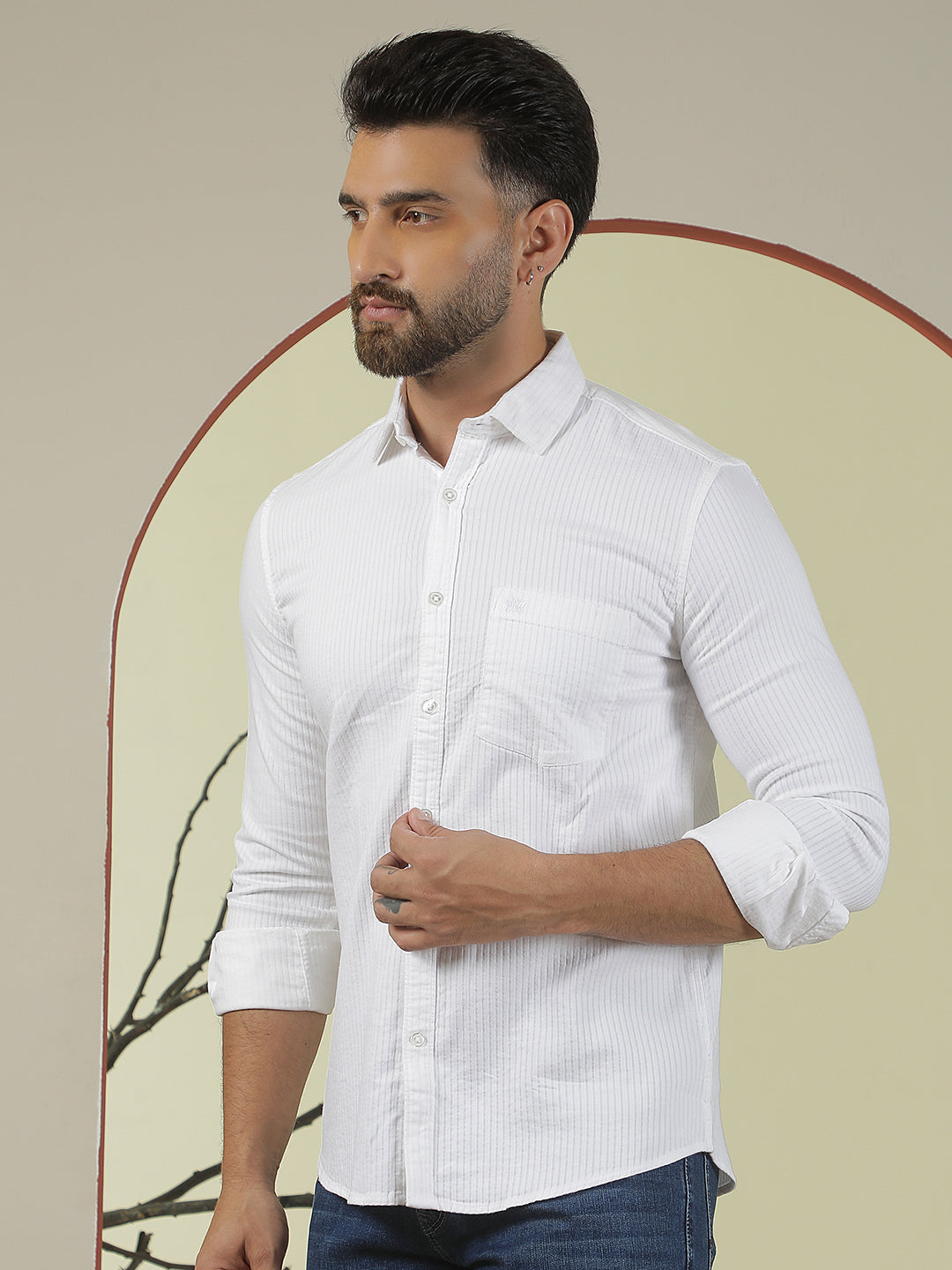 Classic Ivory White Striped Shirt