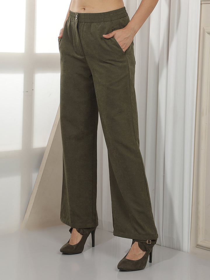 Olive Wide Leg Casual Trousers