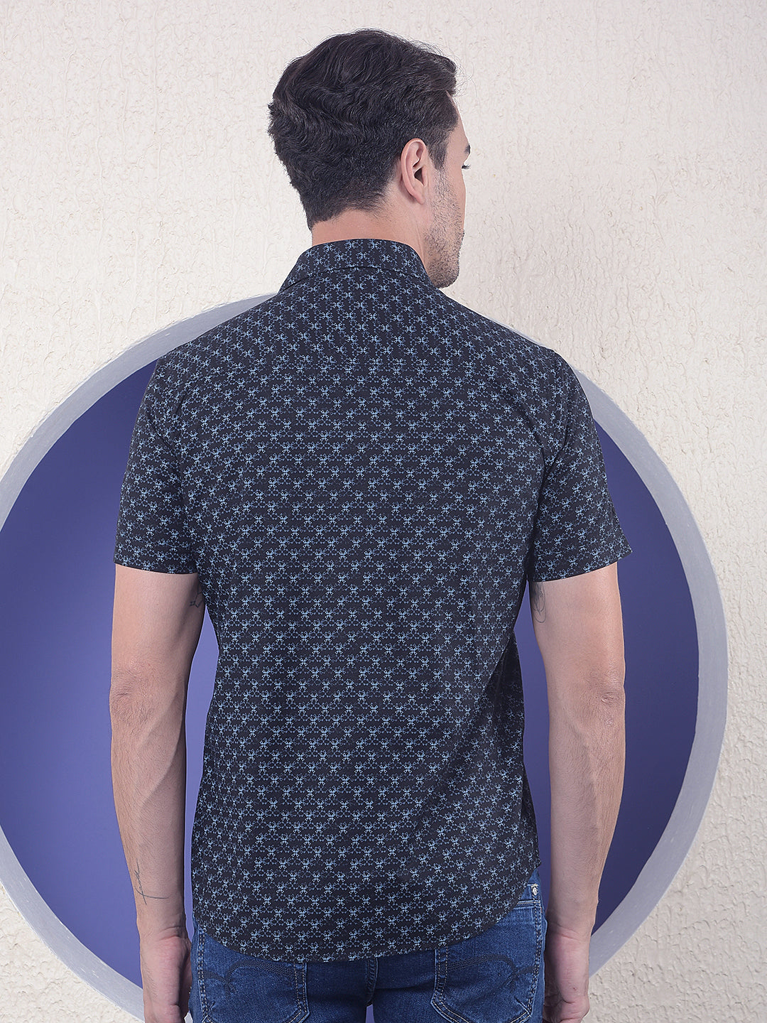 Midnight Cross Navy Blue Printed Shirt