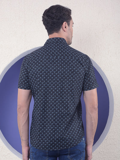 Midnight Cross Navy Blue Printed Shirt