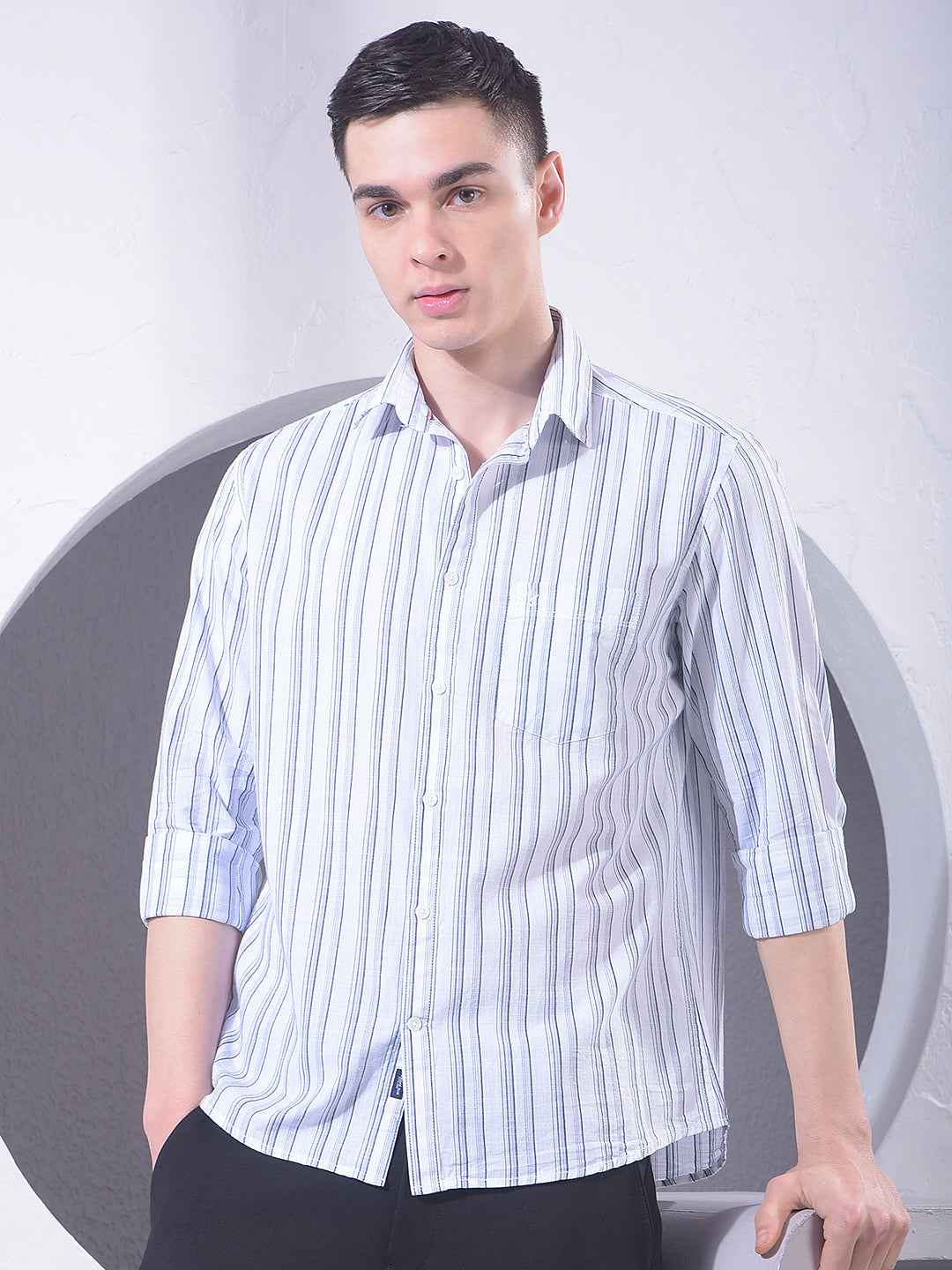 White Vertical Stripes 100% Cotton Shirt