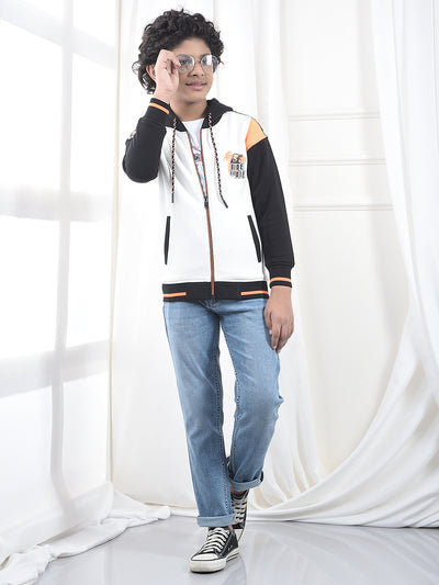 White Color-Block Hooded Neck Sweatshirt