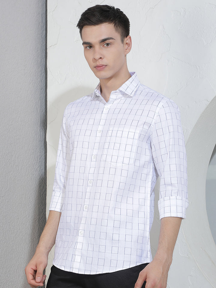 White Checked 100% Cotton Shirt