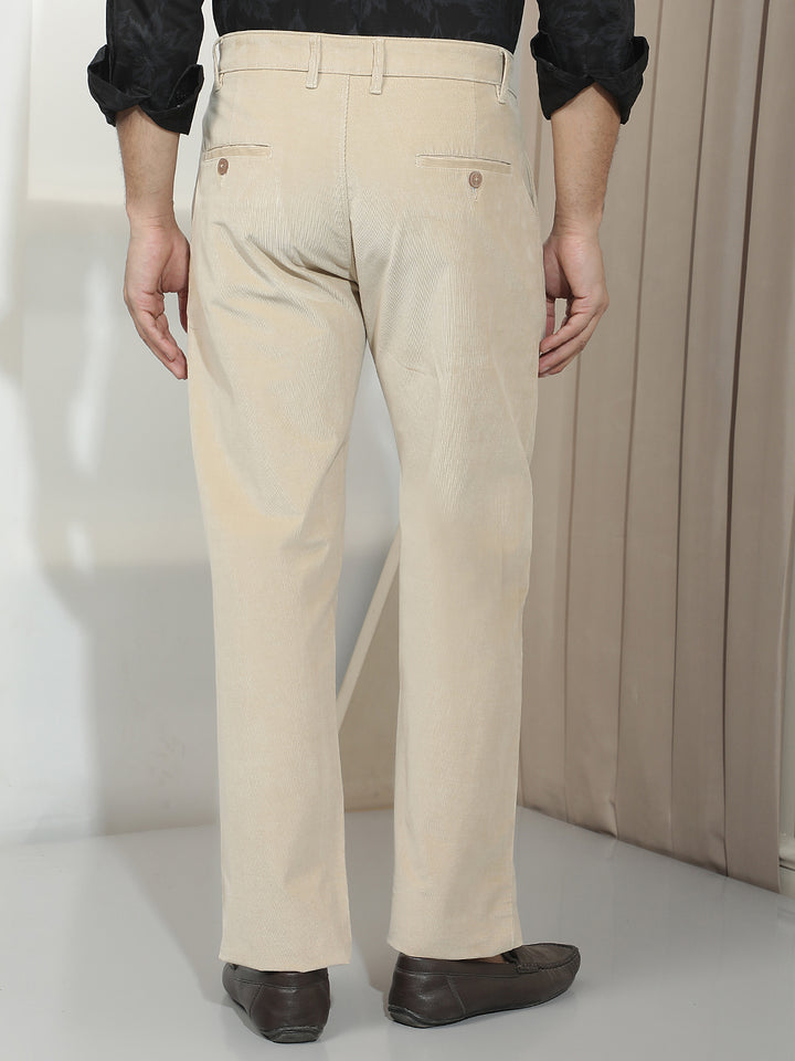 Beige Straight Corduroy Trousers