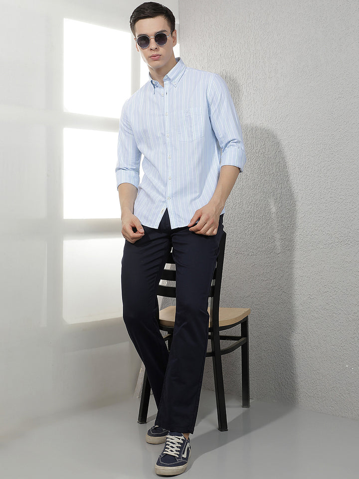 Blue Vertical Stripes 100% Cotton Shirt-Men Shirts-Crimsoune Club