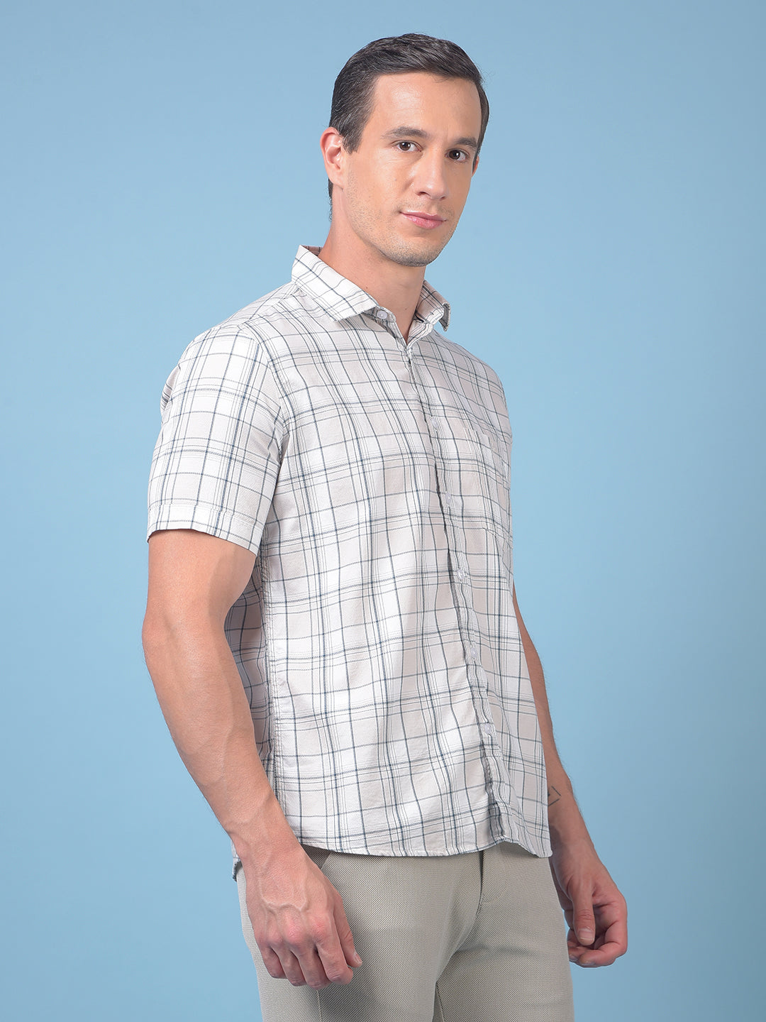 Beige Checked 100% Cotton Shirt