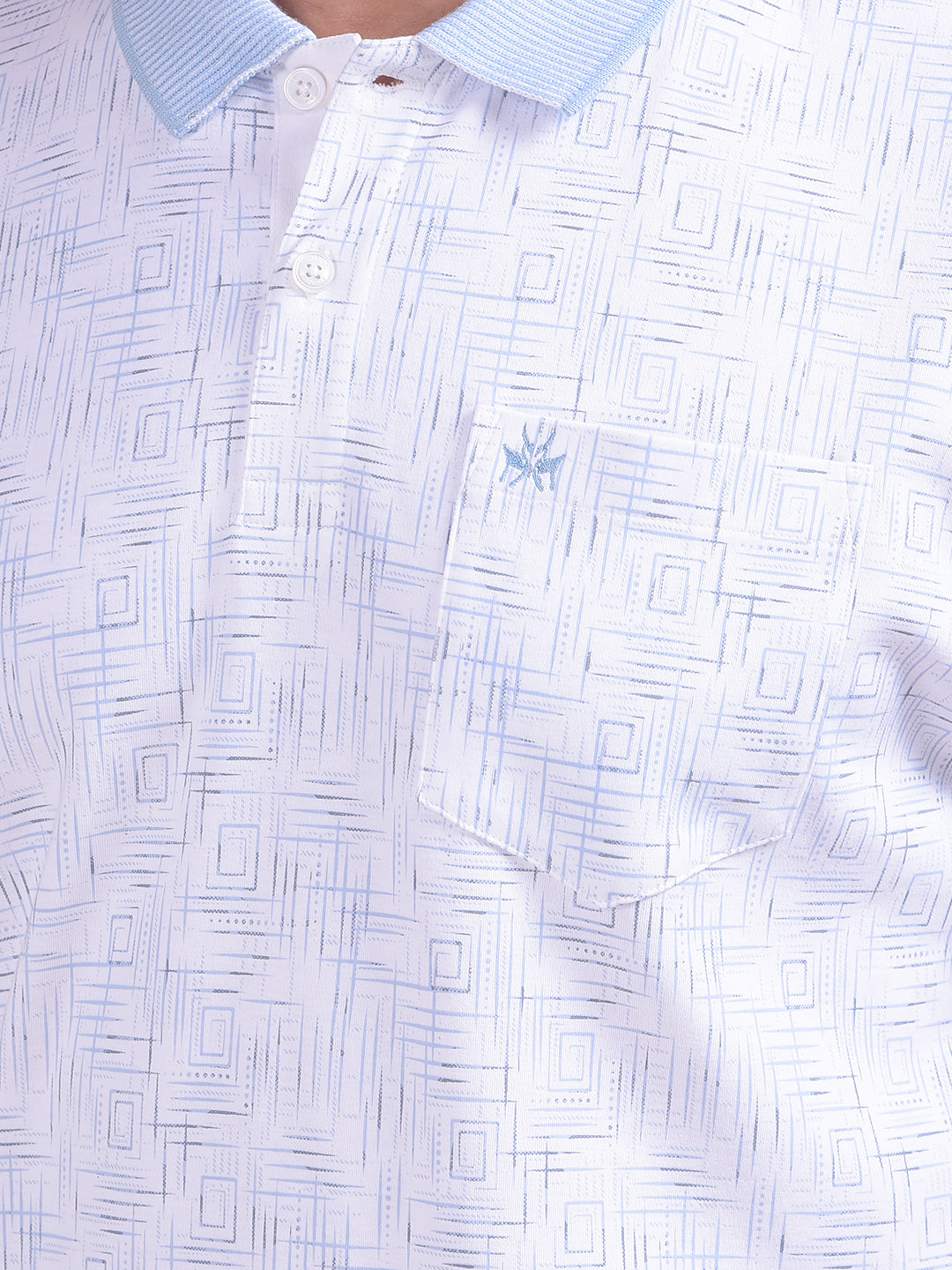 Blue Printed Polo Neck 100% Cotton T-Shirt