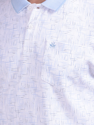 Blue Printed Polo Neck 100% Cotton T-Shirt
