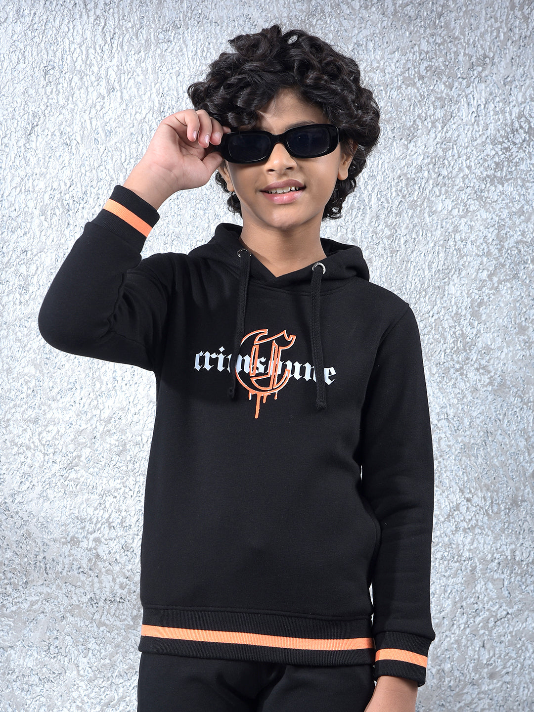 Black Typographic Print Hooded Neck Sweatshirt