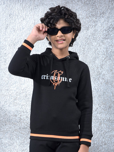 Black Typographic Print Hooded Neck Sweatshirt