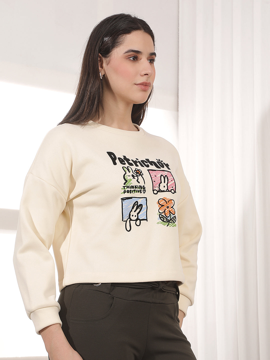 Cream Graphic Print Sweatshirt