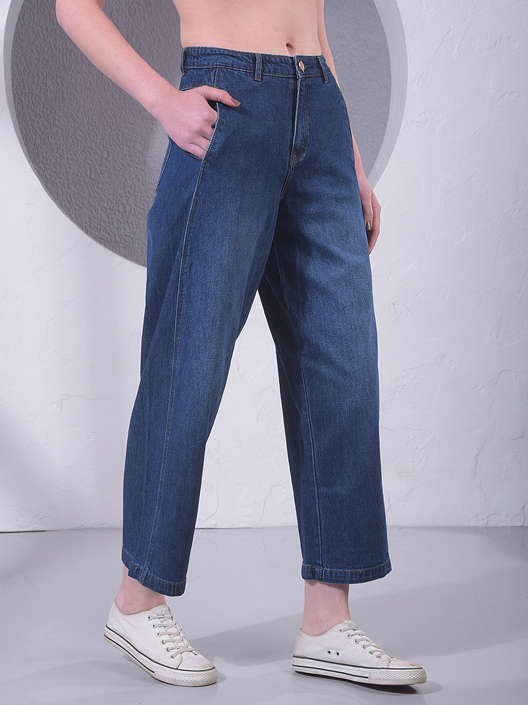 Blue Relaxed Mom Fit Denim Jeans-Women Jeans-Crimsoune Club