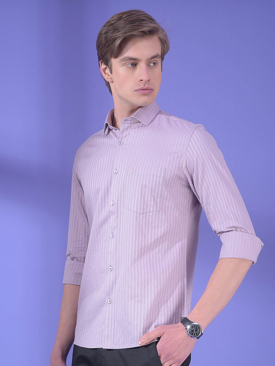 Purple Vertical Stripes 100% Cotton Shirt