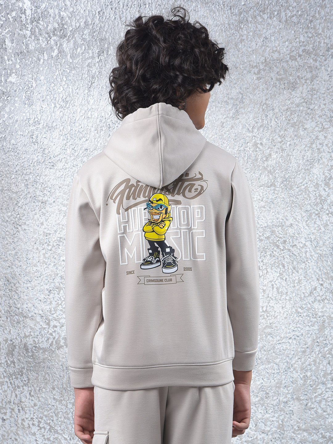 Beige Graphic Print Hooded Neck Sweatshirt