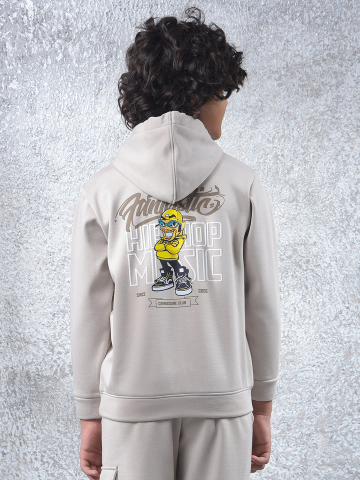 Beige Graphic Print Hooded Neck Sweatshirt
