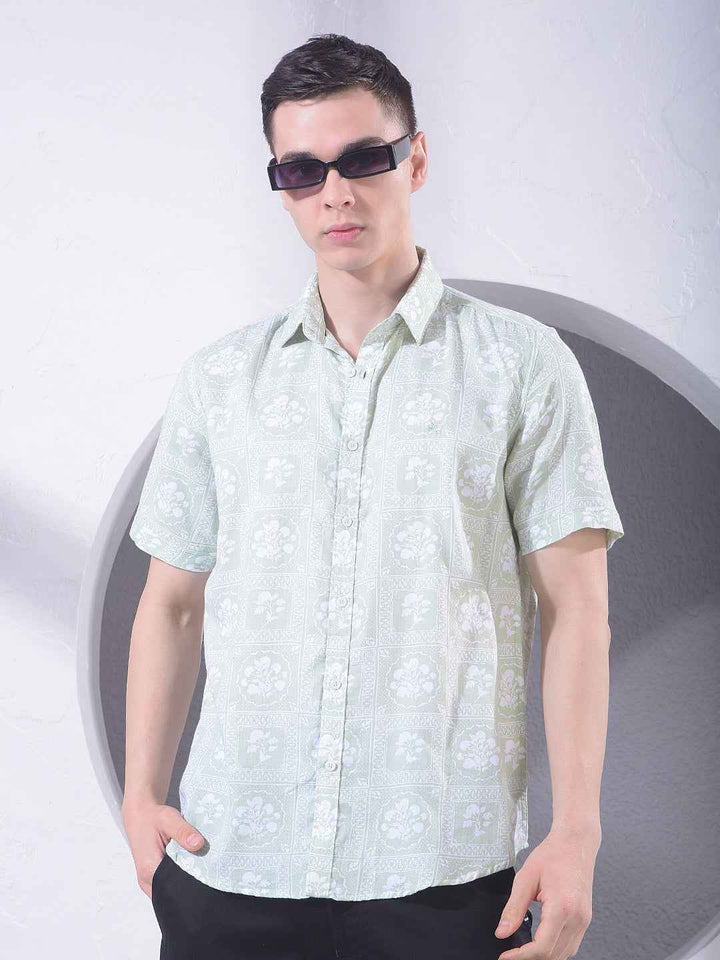 Green Floral Print 100% Cotton Shirt