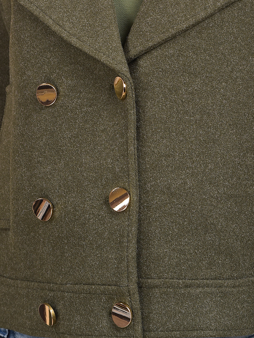 Olive Notched Lapel Double-Breasted Coat
