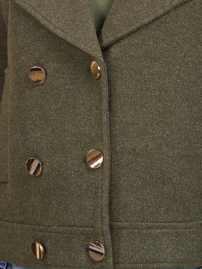 Olive Notched Lapel Double-Breasted Coat
