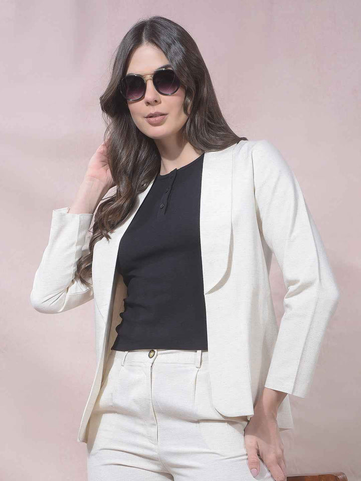 Off White Notched Lapel Open Front Blazer